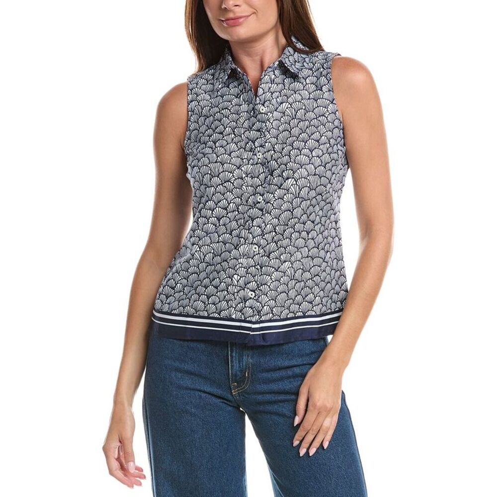 Cece Womens Button Down Collared Top, Navy